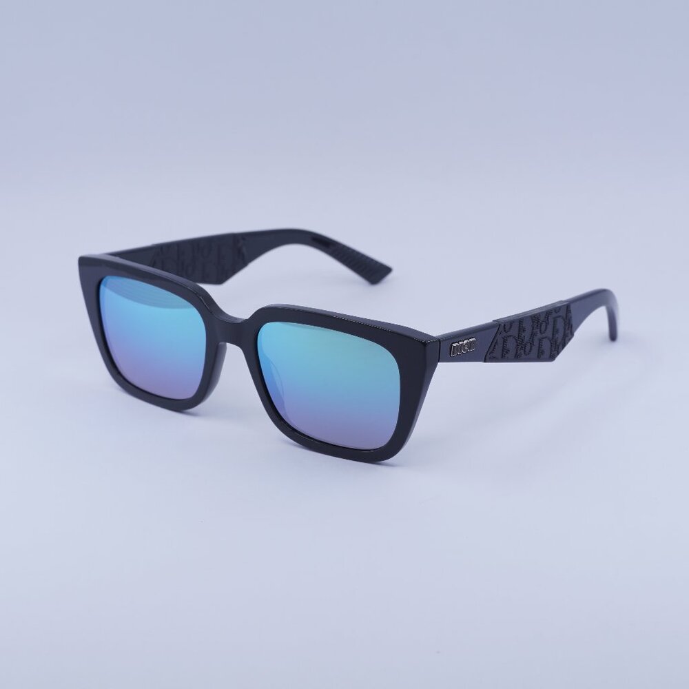 DIOR B27 S2I 45I6 Sunglasses 55mm Grey Square Frame, Blue Mirror Lenses